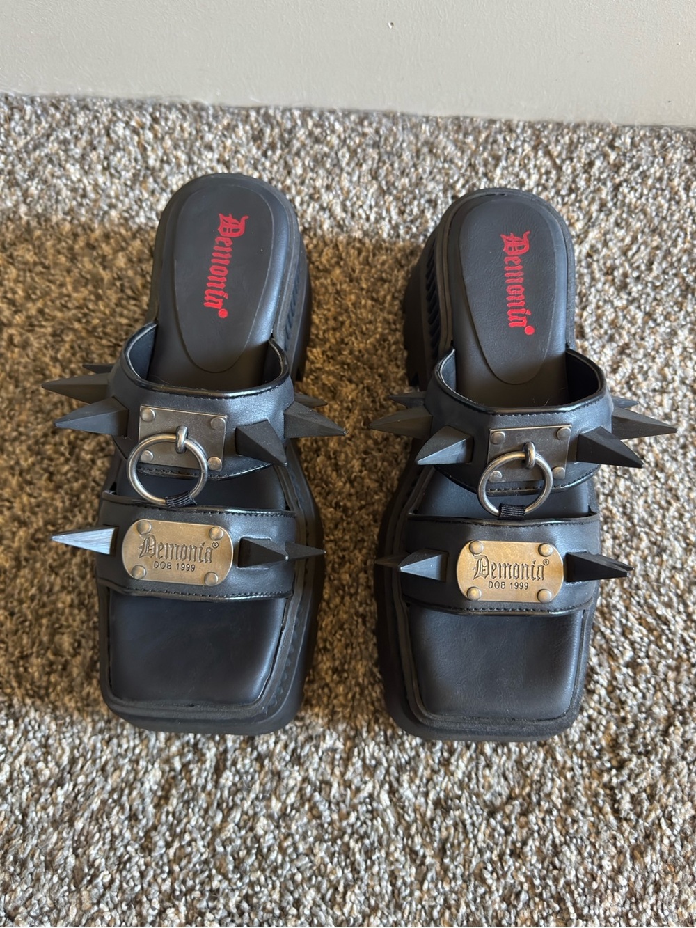 Demonia Wrath 13 Black Spike Platform Sandal - Picture 3 of 7